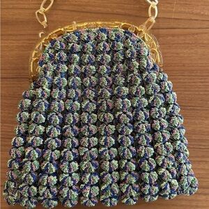 Vintage 1930's/40s Popcorn Crochet Multicolor Handbag Purse Lined GVC